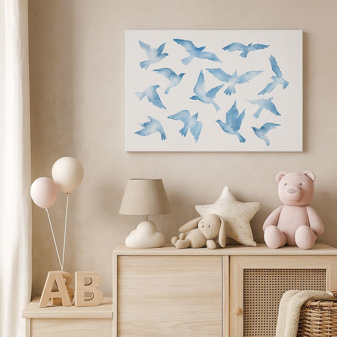 Bilder auf Leinwand 100x70cm Leinwandbild Vögel digital Wolke Taube Gross Wanddeko Bild Schlafzimmer