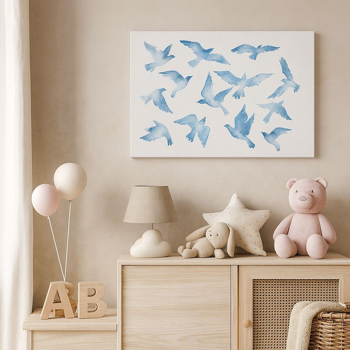Bilder auf Leinwand 100x70cm Leinwandbild Vögel digital Wolke Taube Gross Wanddeko Bild Schlafzimmer