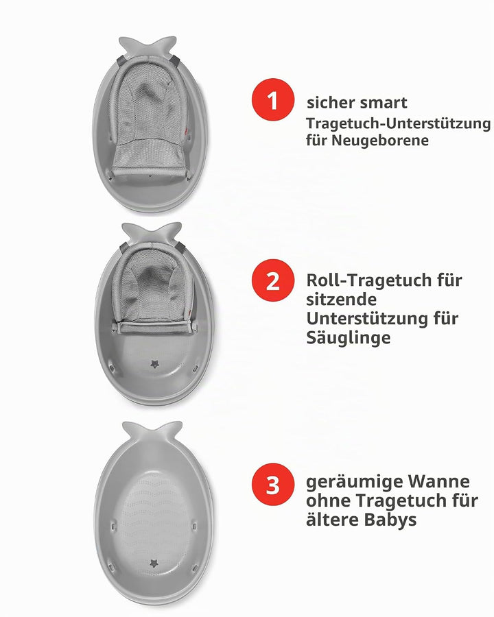 Skip Hop 235060 Moby Wal Badewanne, 3 Stufen, Anti-Rutsch, Bad für Babys, grau, Grau