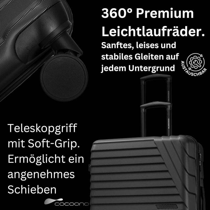 Cocoono Koffer Set 2 Teilig 77cm & Handgepäck Koffer 55x40x20cm in einem Set, Sehr robuste Reisekoff