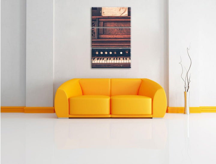 Pixxprint altes Klavier Schwarz/Weiss 3-Teiler Leinwandbild 120x80 Bild auf Leinwand