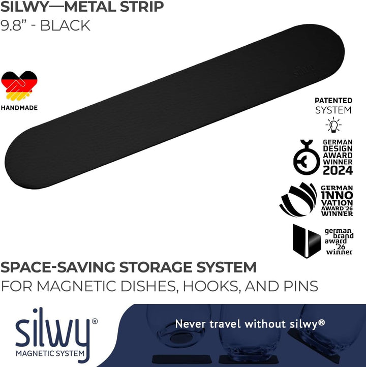 silwy® Metall-Leiste BLACK zum sicheren, platzsparenden Verstauen der Magnet-Gläser (25 cm // small)