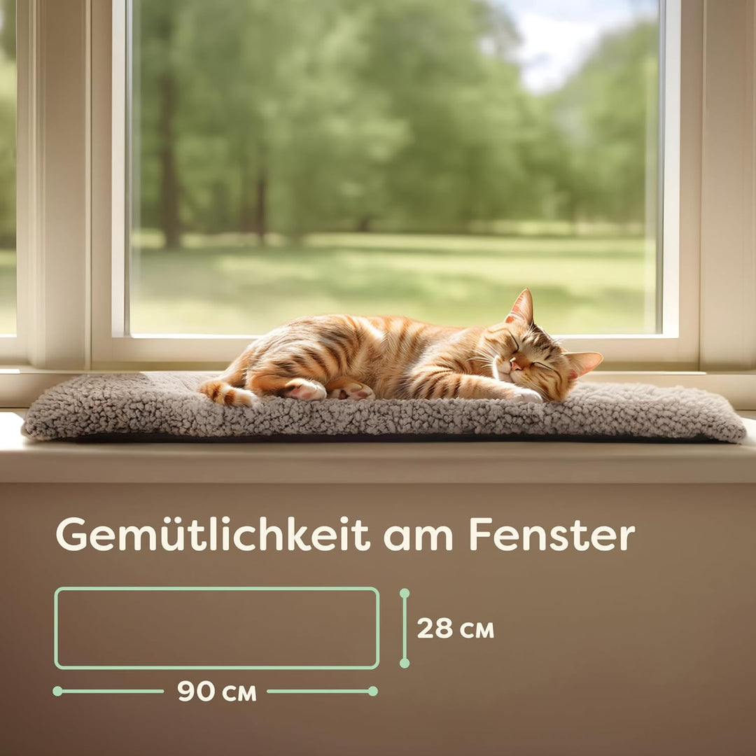 Katzen Fensterliege Fensterbank rutschfest – Selbstwärmende Katzenmatte für Fenster 90x28cm – Weich