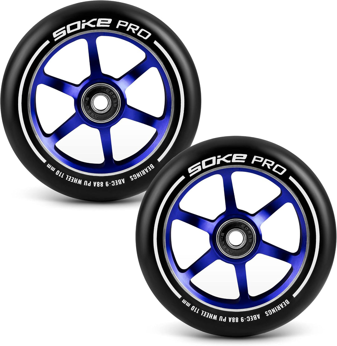 SOKE Rollerräder Set 2 Stück Durchmesser 110 mm Achse 8 mm Kugellager ABEC 9 Härte 88A Aluminium und