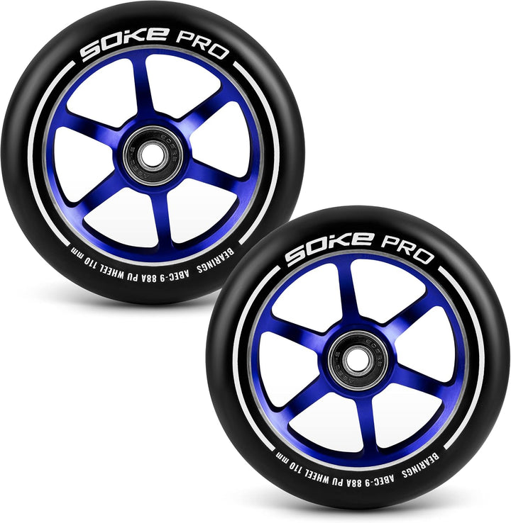 SOKE Rollerräder Set 2 Stück Durchmesser 110 mm Achse 8 mm Kugellager ABEC 9 Härte 88A Aluminium und