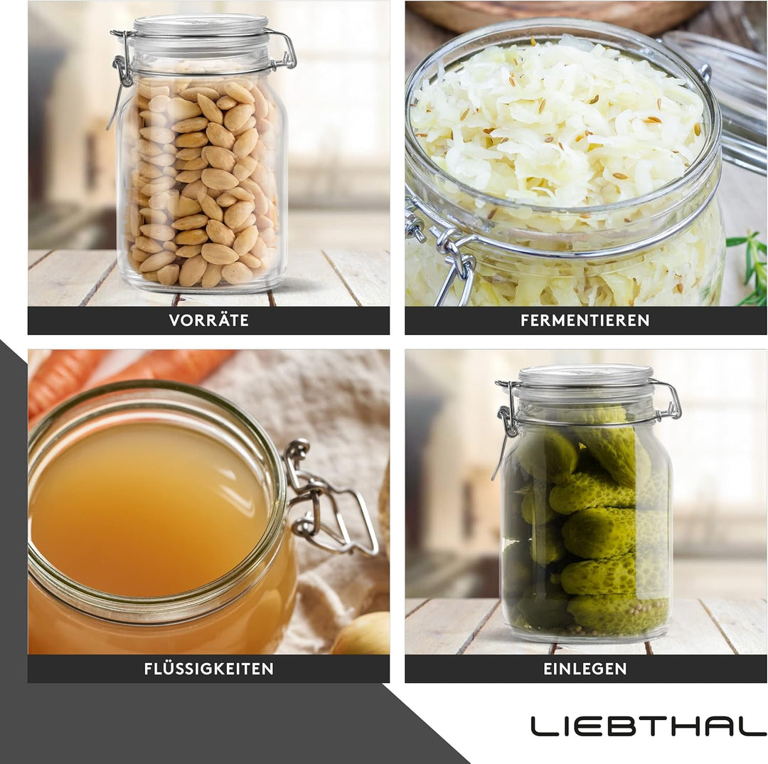 LIEBTHAL Einmachgläser mit Bügelverschluss [6x1000ml] - Luftdichte Vorratsgläser mit Deckel - Spülma