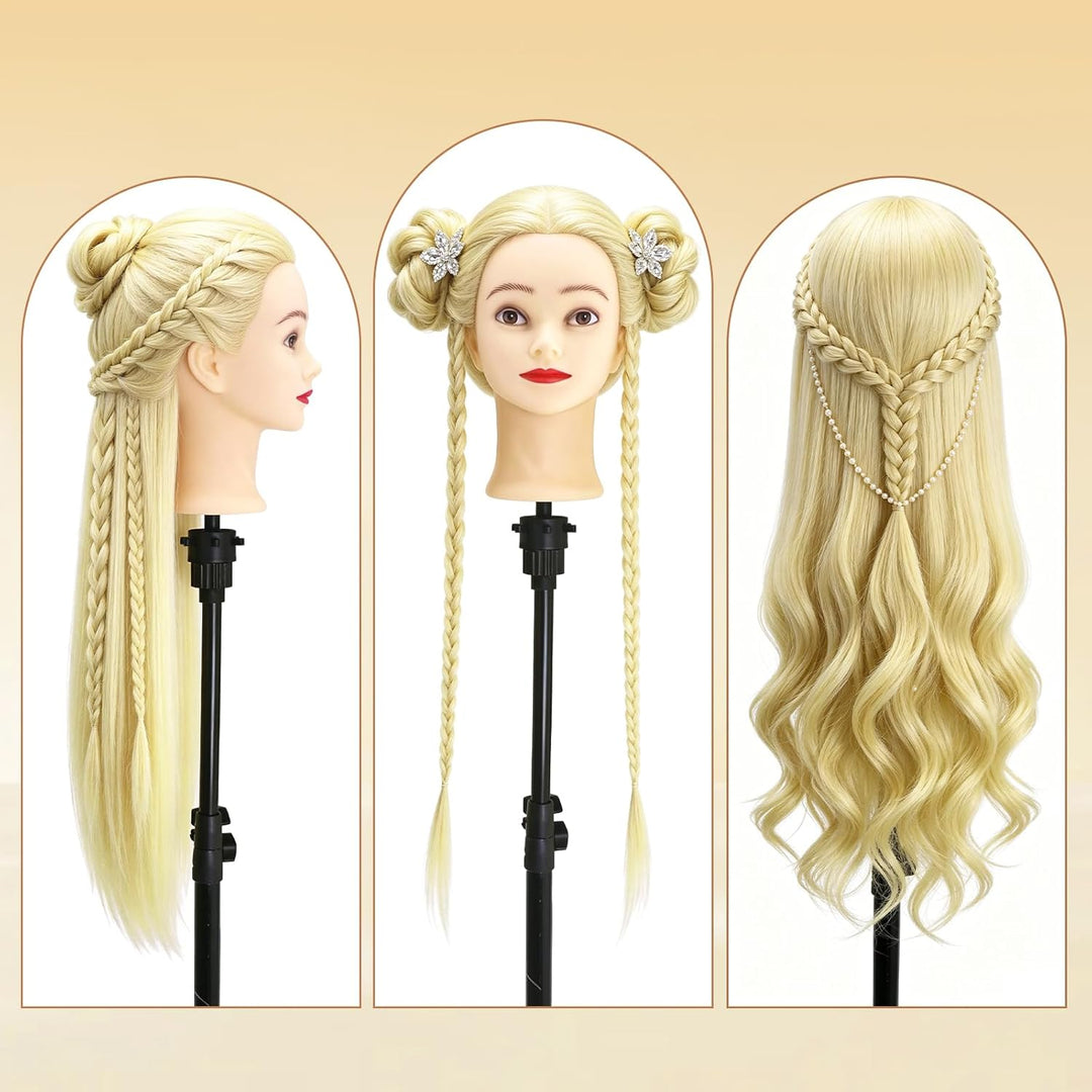 Yofuly 28-29Zoll / 71–74cm Frisierkopf mit Ohrlöchern, 100% Synthetikfaser-Haar Styling Kopf, Frisie
