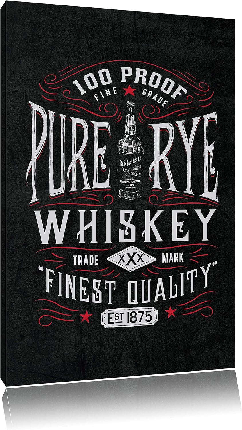 Pixxprint Whiskey Etikett „Pure rye“ als Leinwandbild/Grösse: 100x70 cm/Wandbild/Kunstdruck/fertig b