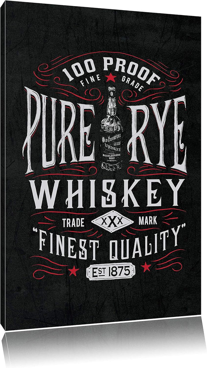 Pixxprint Whiskey Etikett „Pure rye“ als Leinwandbild/Grösse: 100x70 cm/Wandbild/Kunstdruck/fertig b