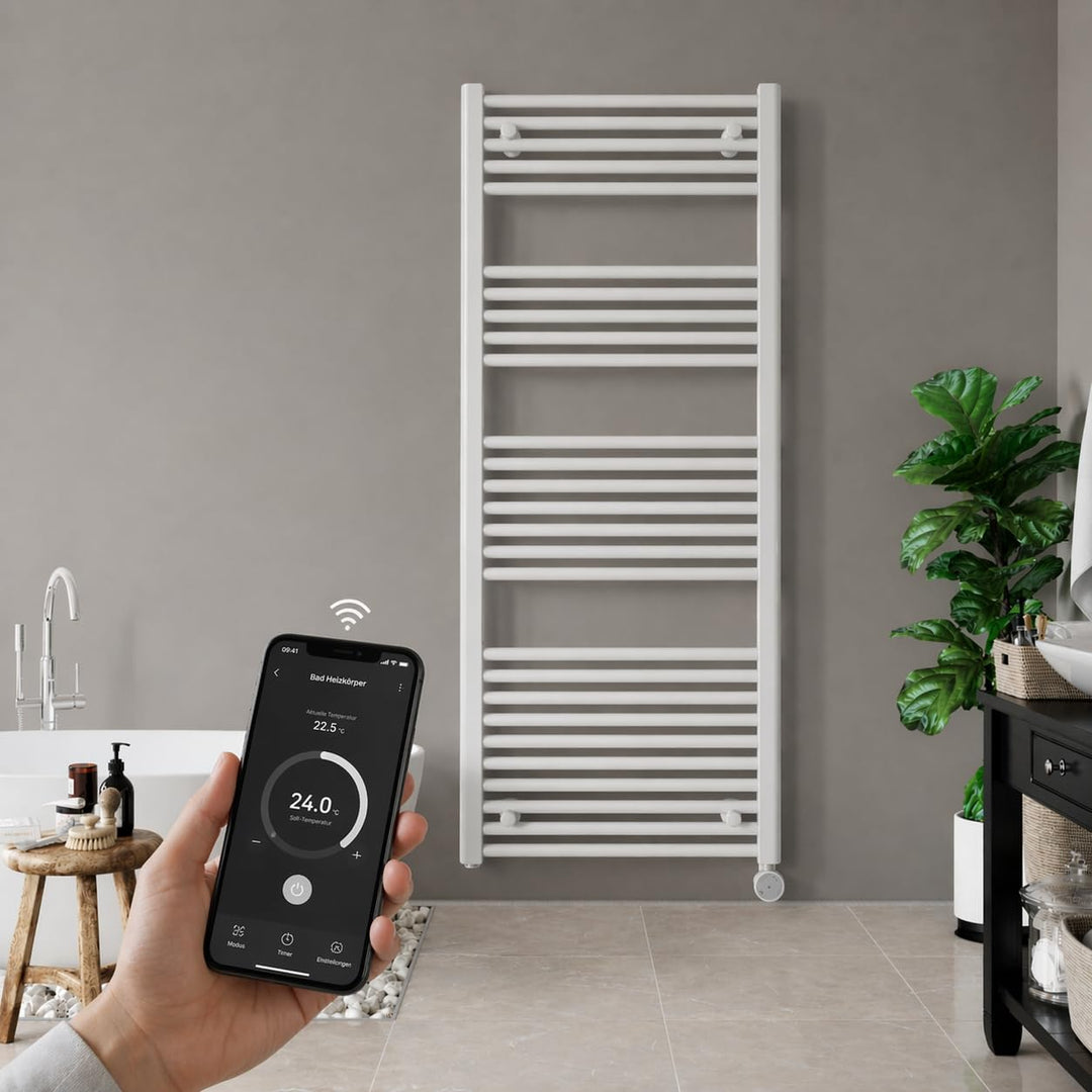 anapont WiFi und Bluetooth elektrischer Badheizkörper 1775x750 - weiss gerade - Handtuchheizkörper -