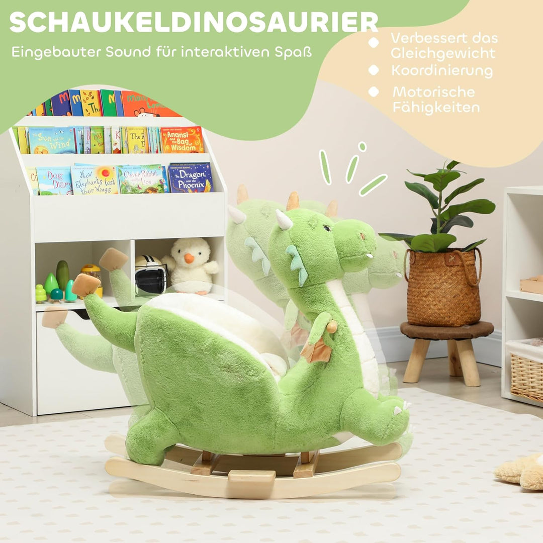 AIYAPLAY Schaukeltier, Dinosaurier-Schaukel, interaktive Tiergeräusche, weiche Füllung, Holzrahmen,