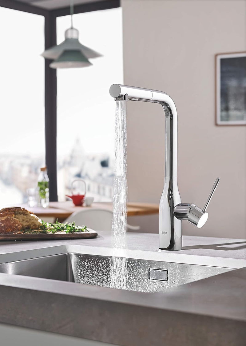 GROHE Essence - Einhand-Spültischbatterie (herausziehbare Dual Spülbrause, Schwenkbereich 360°, Einl