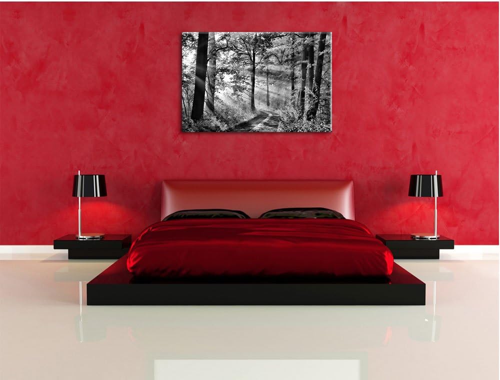 Pixxprint Waldweg im Winter als Leinwandbild/Grösse: 100x70 cm/Wandbild/Kunstdruck/fertig bespannt,