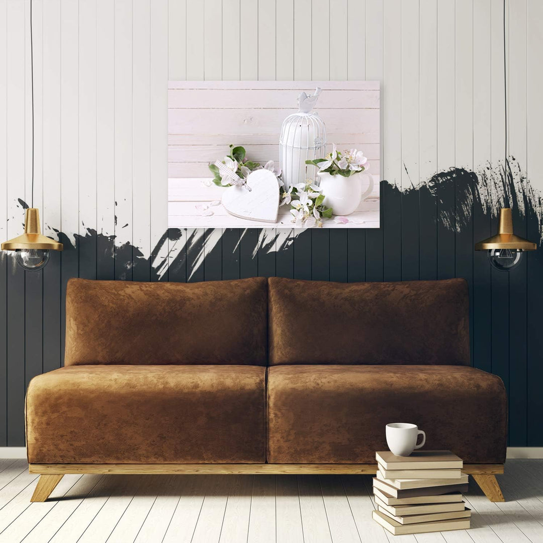 Feeby Vlies Leinwandbild Blumen 80x60 cm Wand Bild Kunstdruck Deko Wohnzimmer Wohnungs Deko Shabby C