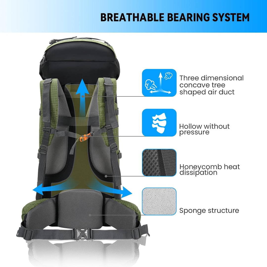 Bseash 80L Wasserdichter Wanderrucksack mit Regenschutz, leichter Outdoor-Sport, Reisen, Tagesrucksa