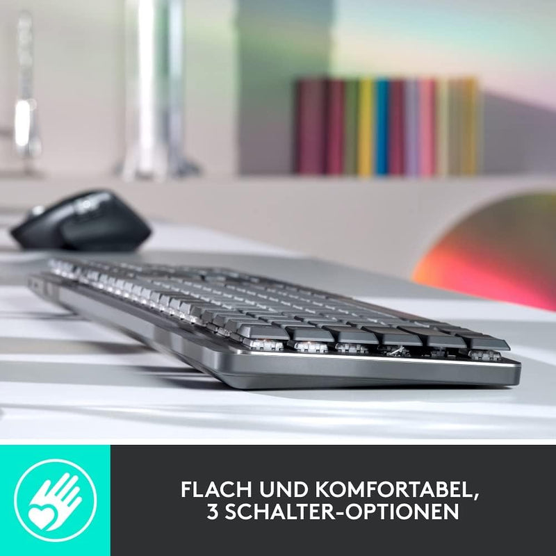 Logitech MX Mechanische kabellose beleuchtete Performance-Tastatur, Taktile leise Tasten, Hintergrun