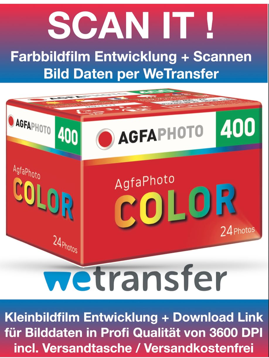 AgfaPhoto Color Kleinbildfilm 400 ASA 24 Bilder mit Scann Entwicklung Daten per WE Transfer - Worldw