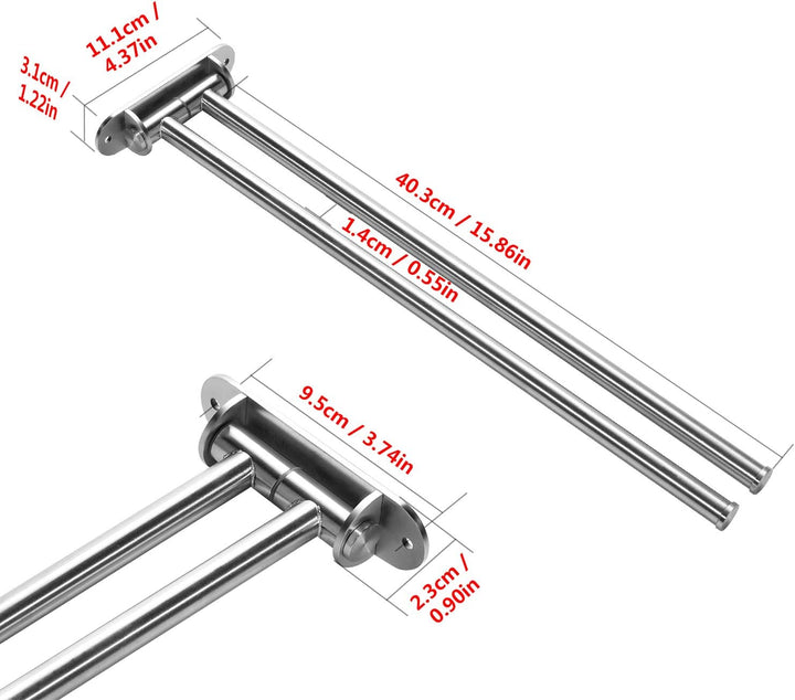 qobobo 180° Drehung Edelstahl Handtuchstange Doppelt Armen Schwenkarm 40 cm Bad V2A Rostfreier Handt