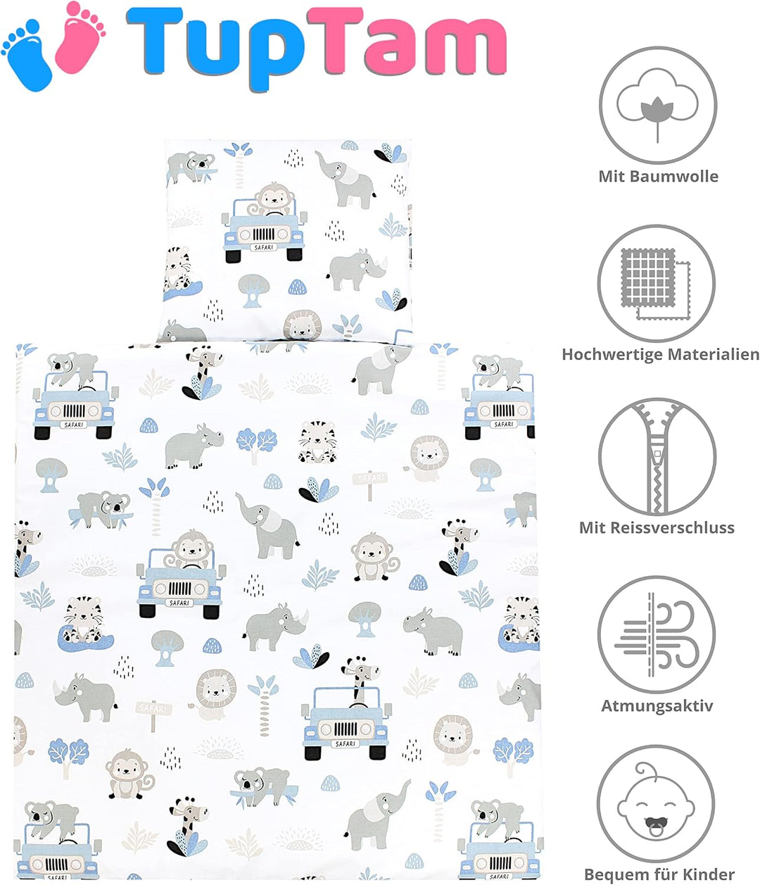 TupTam Wiegenset, Zoo Blau, 80x80 cm 80x80 cm Zoo Blau, 80x80 cm Zoo Blau