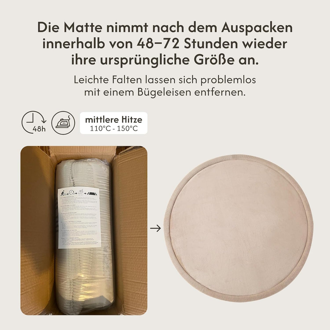 Wolkenweiche Samtmatte-Spielmatte Baby 120x120x2,5cm, beige – Kinderteppich mit hochwertigem Memory-