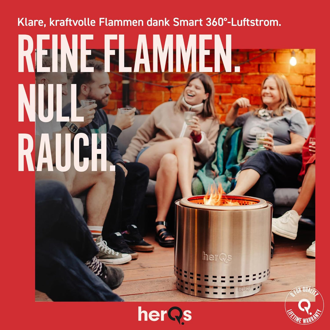 herQs Blaze Feuerschale Rauchfrei – Tragbarer Feuerschale Edelstahl für Garten, Camping & Terrasse –
