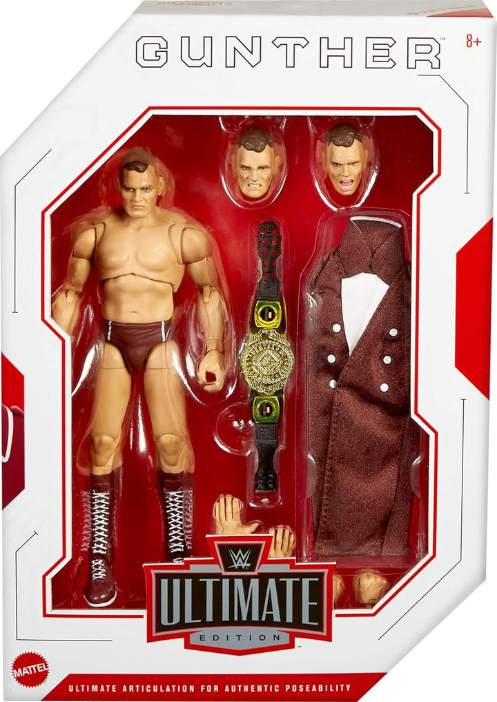 Mattel WWE Ultimate Edition Actionfigur & Zubehör, 15,2 cm grosses Gunther-Sammelset, austauschbare