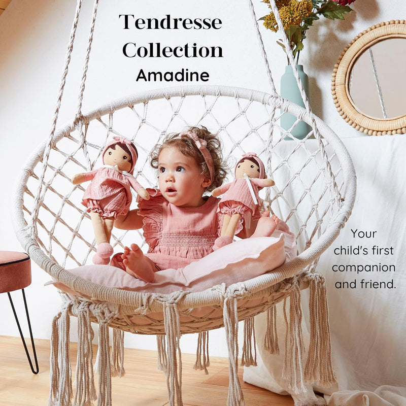 KALOO - Tendresse – My First Amandine Doll – Cloth Doll 32 cm – Pink Chiffon Dress – Matte Skin – Pr