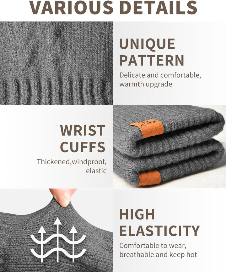 ARFNKIM Damen Winterhandschuhe mit Fleecefutter, Touchscreen Warme Gedehnt Dicke Strickhandschuhe Wo