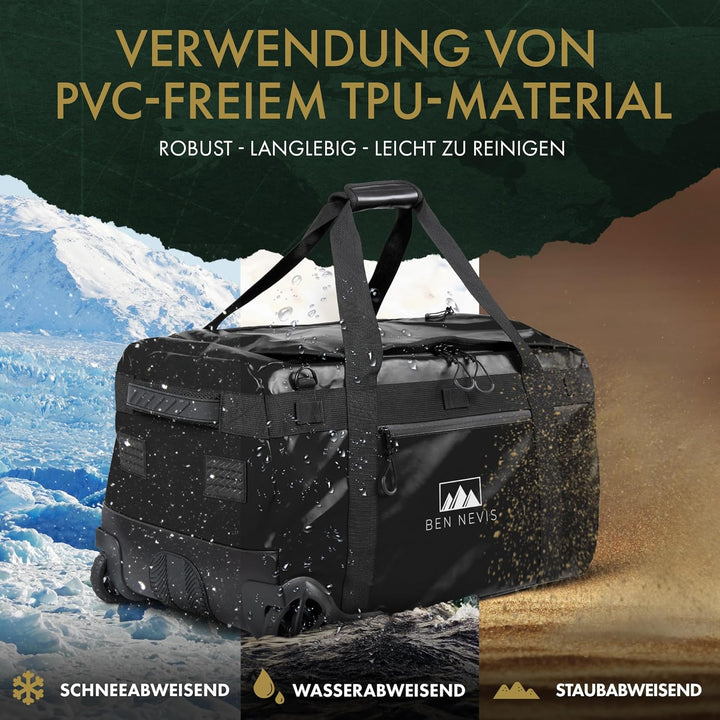 BEN NEVIS Reisetasche mit Rollen – 3in1 Tasche, Trolley + Rucksack [Gross 80L - 3,4kg] Travel Bag Re