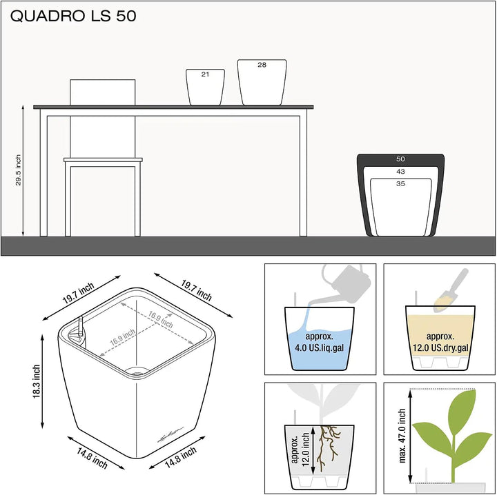 LECHUZA QUADRO Premium LS 50 weiss hochglanz 16280 50x50x47 cm Weiss Hochglanz, 50x50x47 cm Weiss Ho