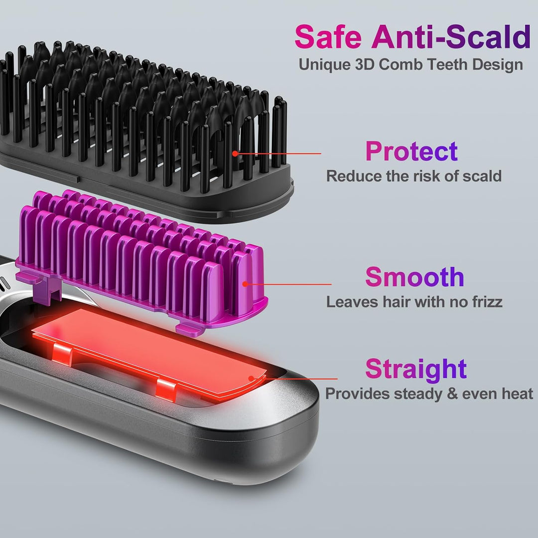 HOMELYLIFE Glättbürste Kabellos, 5000mAh Haarglätter Bürste Kabellose Glättbürste, Mini Glättungsbür