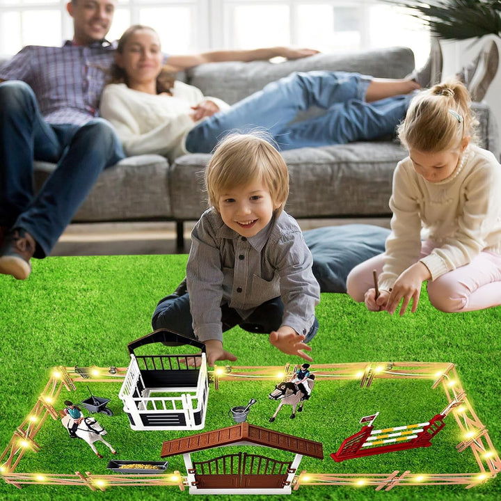 Pferdestall Spielzeug Pferde,Pferdekoppel Pferdestall,Spielzeug Set mit LED Licht,Horse Spielset Pfe