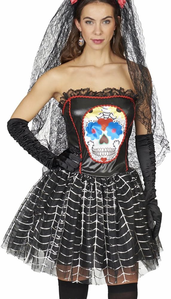 Andrea Moden Day of The Dead Kostüm für Damen Schwarz Gr. 40 42 40-42 Schwarz, 40-42 Schwarz