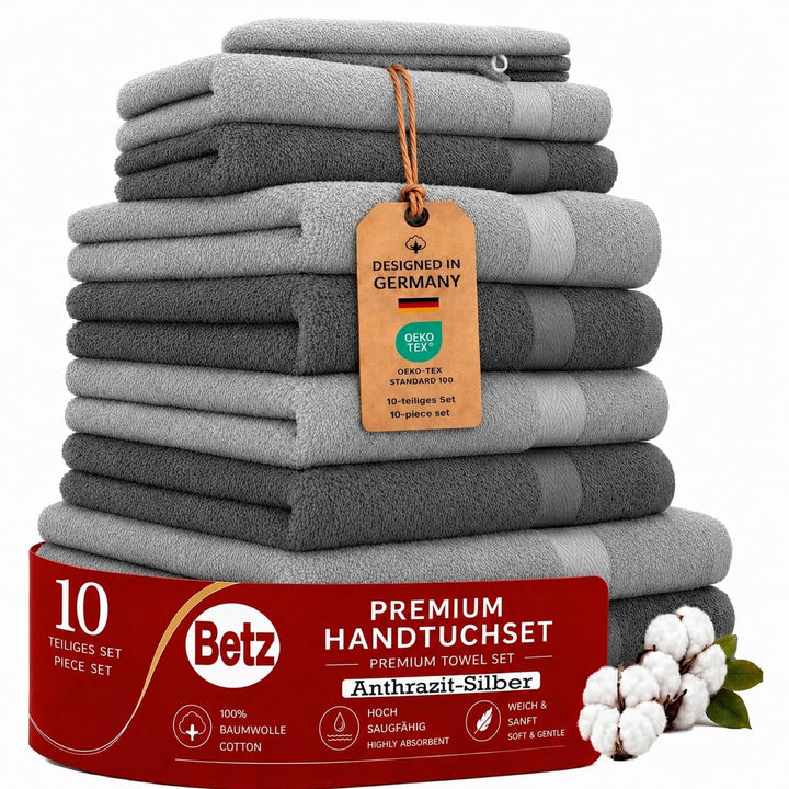 Betz 10er Premium Frottier Handtuch-Set - 2X Duschtücher - 4X Handtücher - 2X Gästetücher - 2X Wasch