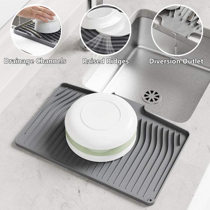 Premium Silikon Geschirr-Trockenmatte mit Gefälle-Design – Rutschfest, Hitzebeständig (bis 230°C), S