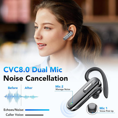 Bluetooth Headset Kabelloses Headset mit Mikrofon LED CVC8.0, Freisprechanlage Bluetooth Ohrhörer, 1