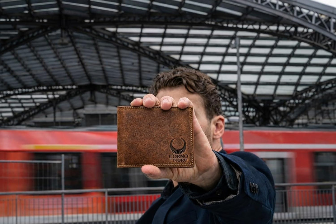 Corno d´Oro Portmonee Herren Leder Mini I Slim Wallet mit RFID Schutz I Kleines Portemonnaie Herren