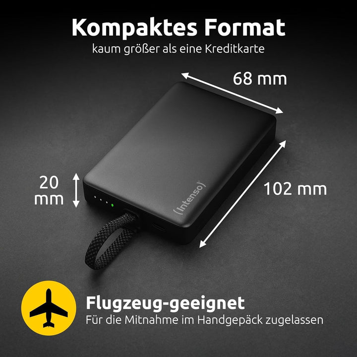 Intenso MC10000 Powerbank mit magnetischer Rückseite und integriertem USB-C Kabel, 10.000 mAh, Ultra