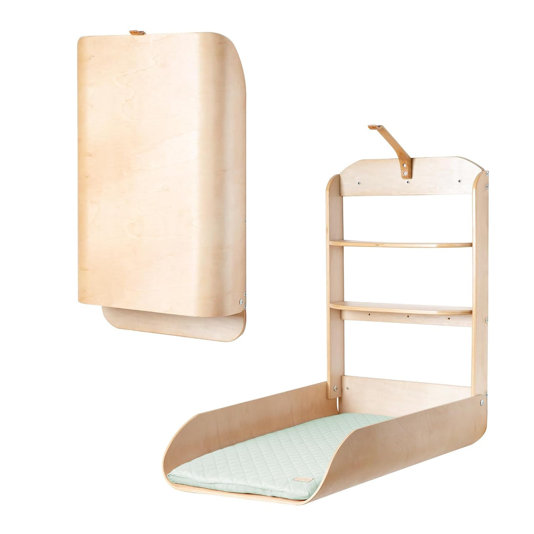 roba Wandwickelregal - Klappbares Wickelregal aus Holz natur + Wickelauflage roba Style Frosty green