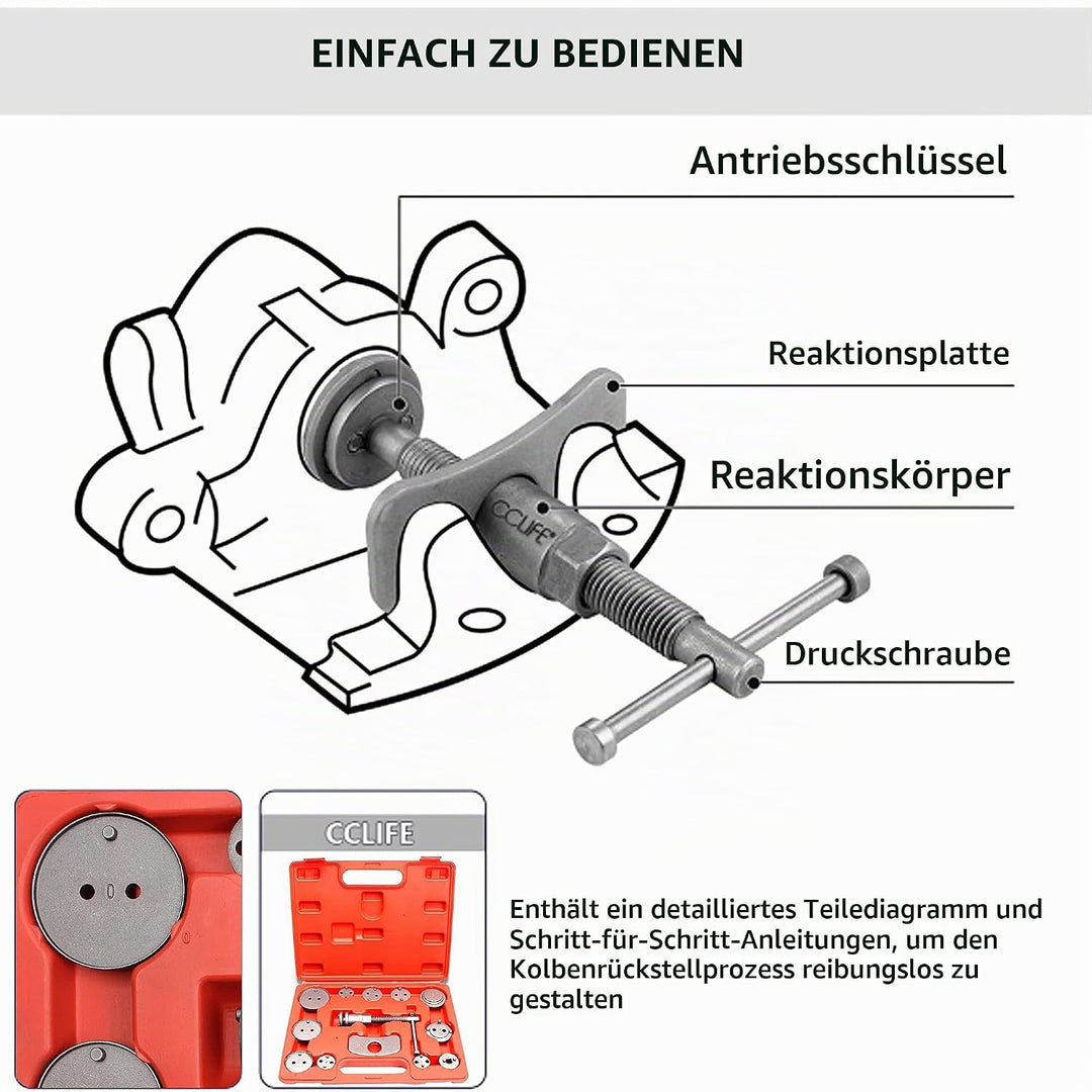 CCLIFE 13tlg Bremskolben Rücksteller Bremskolbenrücksteller Bremskolbenrückdreher Werkzeug KFZ 13 tl