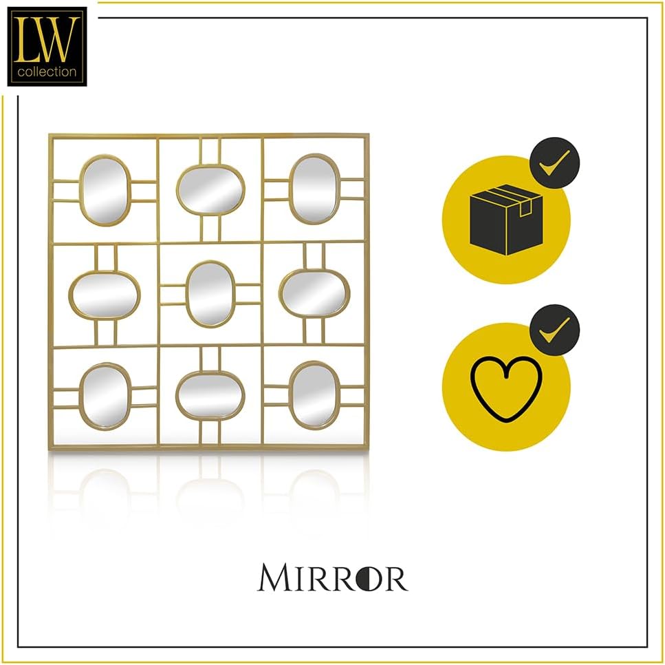LW Collection Wandspiegel Gold Quadratisch 80x80 cm Metall - grosse Spiegelwand - Industriell - Wohn