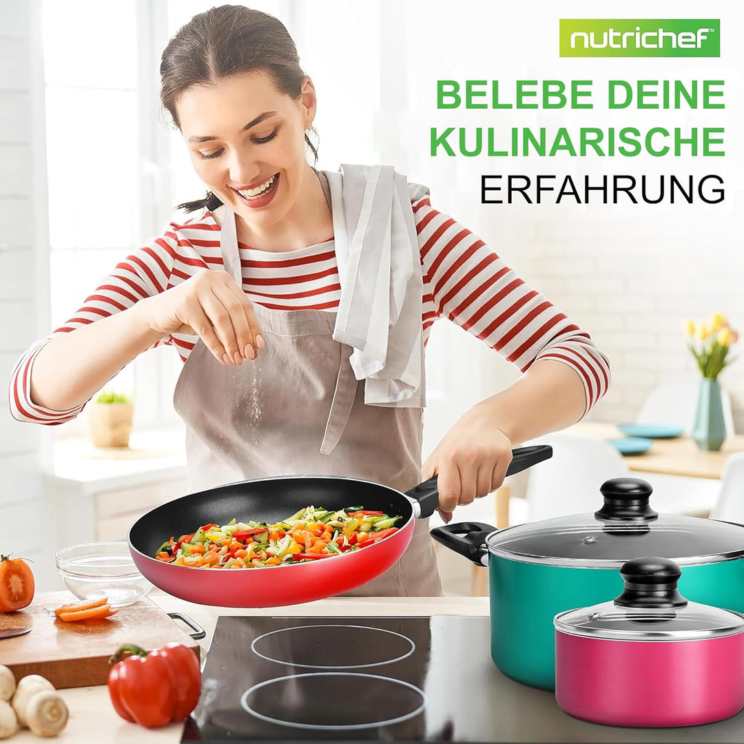 NutriChef Töpfe und Pfannen Set, Kochgeschirr Set 15-Teilig, Antihaft Cookware Set Inkl. Topfset, Pf