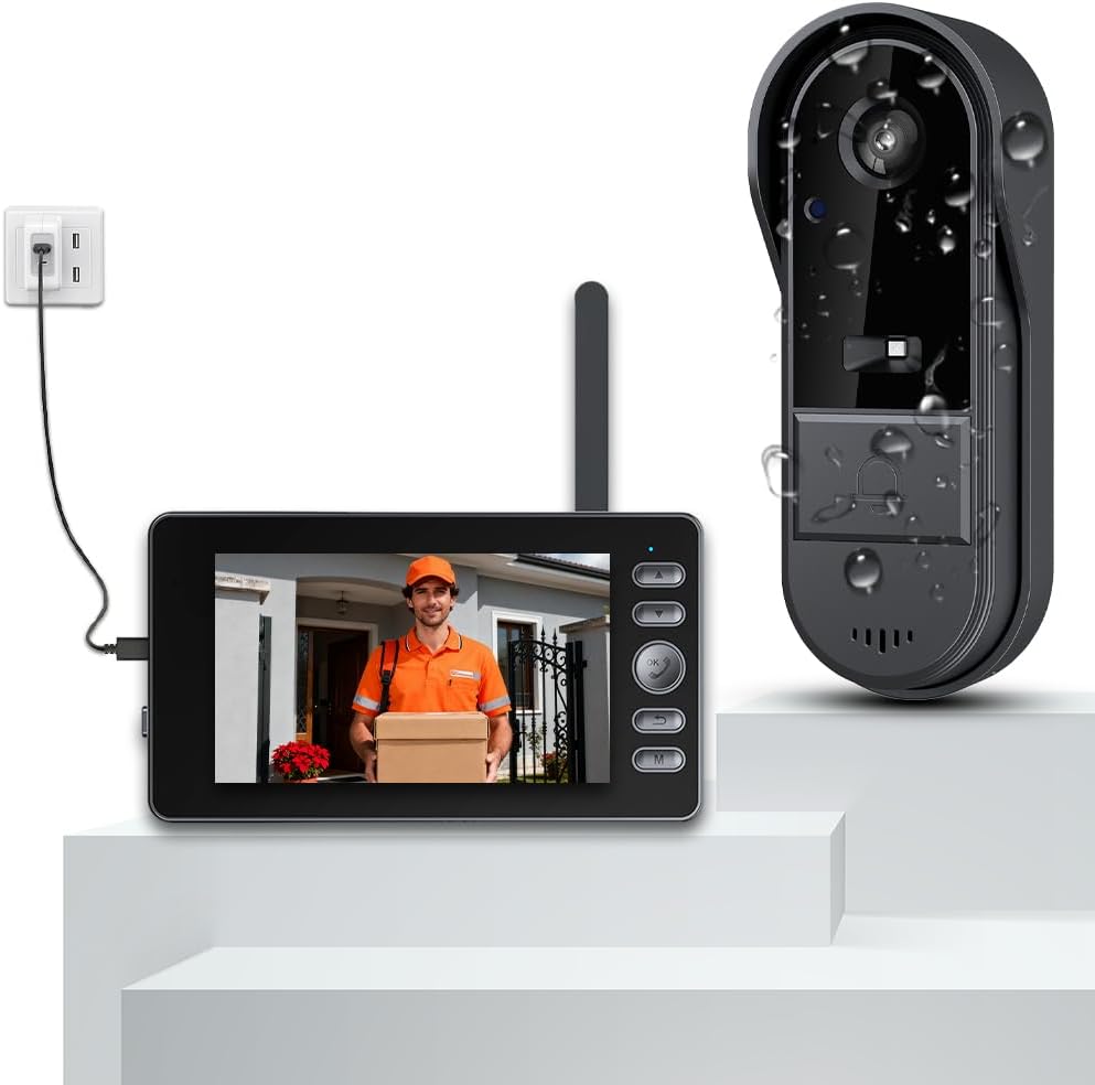 Winnes Video-Türklingel, wasserdicht IP65, Video-Gegensprechanlage mit 1080P 4,3'' IPS-Bildschirm, k
