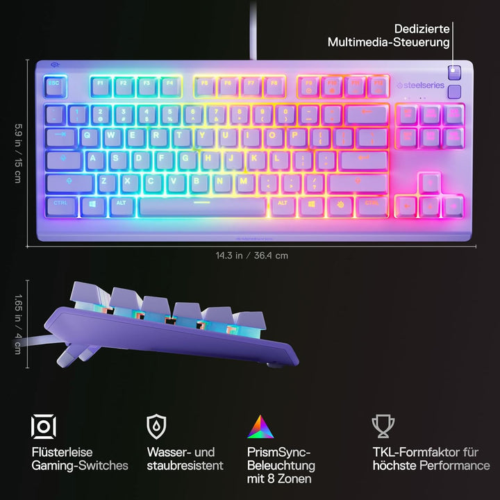 SteelSeries Apex 3 TKL Lavendel RGB Gaming-Tastatur – Kompakter Tenkeyless-Formfaktor – 8-Zonen-RGB-