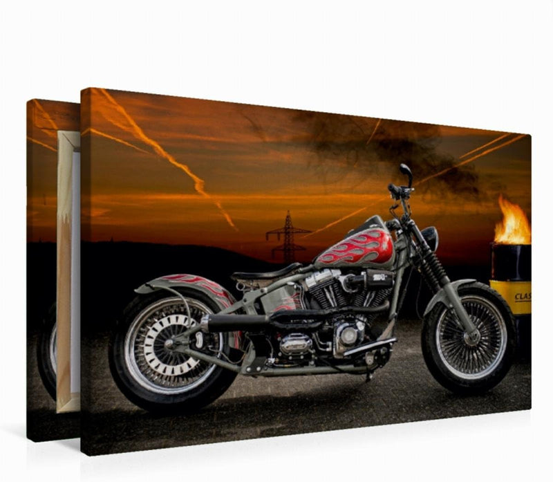 Premium Textil-Leinwand 75 x 50 cm Quer-Format Harley-Davidson Fat Boy Softail Bobber | Wandbild, HD