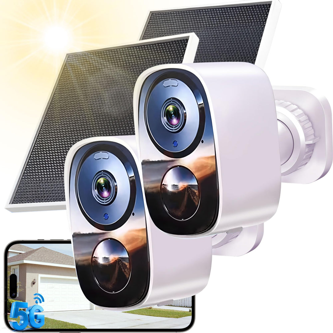 2K/3MP Überwachungskamera Aussen Akku Solar, Kostenloser Cloud-Speicher, 2.4G-5G GHz WLAN Kabellose