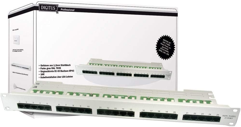 DIGITUS Patchpanel - 19-Zoll - Cat-3 - Für ISDN - 25-Port RJ45 - Ungeschirmt - Patch-Feld - Rack-Mon