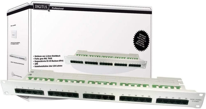 DIGITUS Patchpanel - 19-Zoll - Cat-3 - Für ISDN - 25-Port RJ45 - Ungeschirmt - Patch-Feld - Rack-Mon