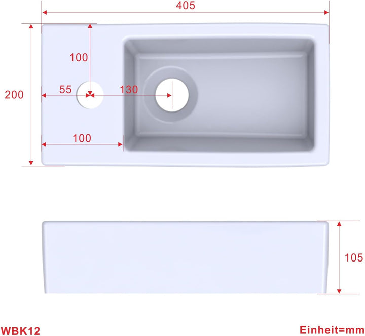 Waschbecken Keramik Waschtisch Hängewaschbecken klein Handwaschbecken Weiss Eckig 40 x 20 cm Badezim