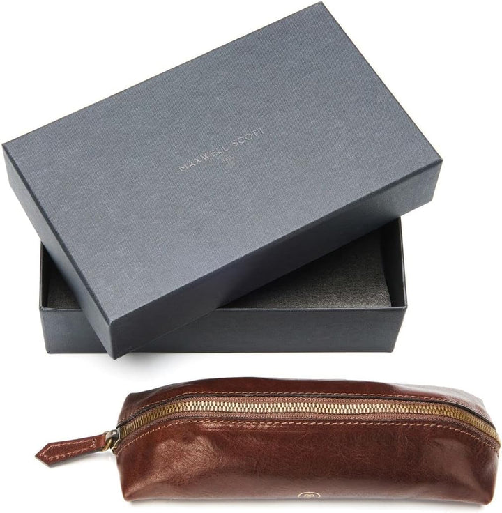 Maxwell Scott Italienisches Leder Federmäppchen Felice in Cognac Braun, Cognac Braun